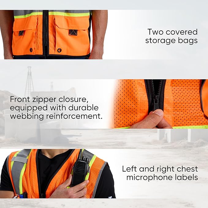 SRsafety High Visibility Vest, Security Vest with 9 Pockets,Mesh Safety Vest for Construction Workers Sanitation Workers
