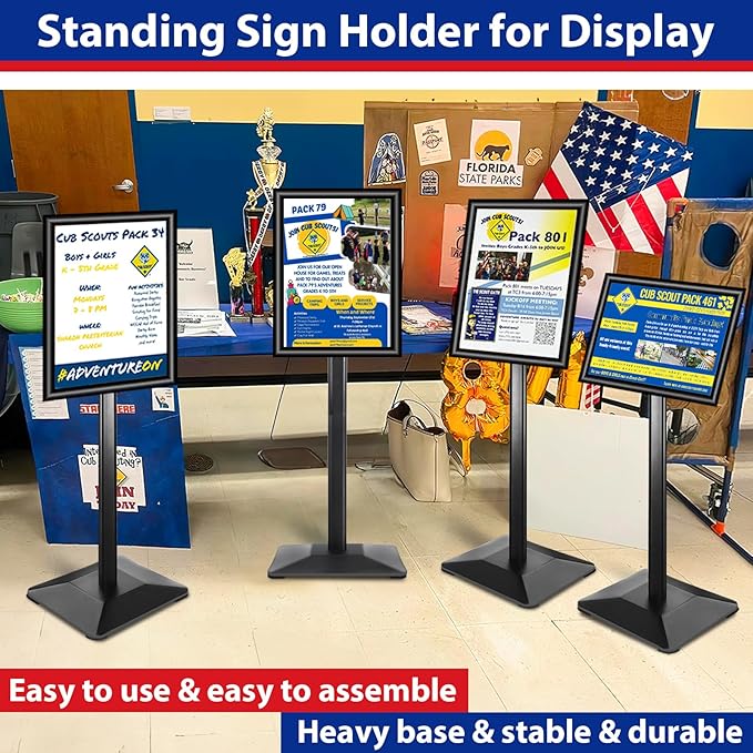 Pedestal Sign holder Stand 11x17inch Adjustable Standing Floor Sign Stand with Heavy Base & Snap Frame Display Stand for Indoor Outdoor Business Store Sign Holder Poster Stand (Black)
