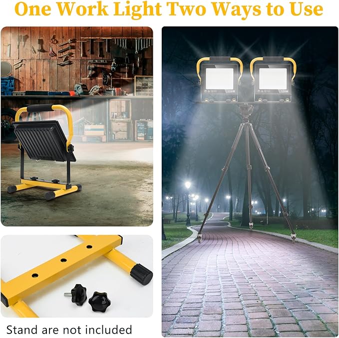 120W Led Work Light, 12000LM Portable Work Light with 16.4FT Cord, 6500K IP66 Waterproof Flood Lights for Outdoor Indoor Job Site Workshop Flood Lights, Gifts for Him