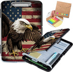 Clipboard with Storage,Heavy Duty Plastic Storage Clipboard with Low Profile Clip,Teacher Must Haves,Office Supplies,American Flag Owls
