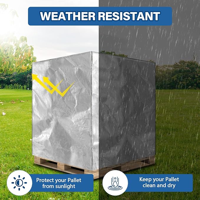 48" x 60" x 48" Heavy Duty Pallet Covers Outdoor PE Waterproof Pallet Cover Silver Tarp Waterproof for Construction Outdoor Storage(1 Pcs)