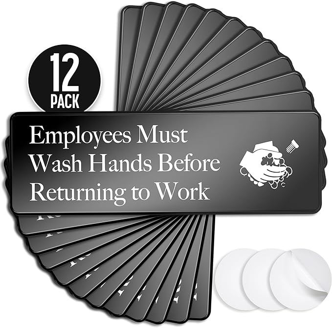 ASSURED SIGNS Employees Must Wash Hands Sign - 12 Pack - 3" x 9" - Ideal Hand Washing Signs for Wall, Door or Sink - Perfect Wash Your Hands Sign Notice for Food Service, Staff Bathroom, Hand Washing Station, or Commercial Kitchen