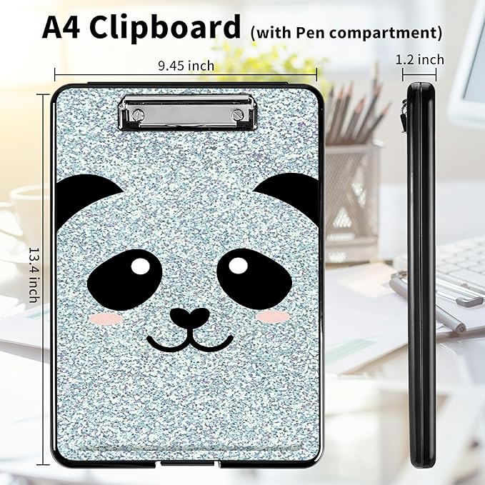 A4 Clipboards,Heavy Duty Waterproof Nursing Plastic Folder Clipboard with Storage Clip Boards,File Folder Storage Box Clipboard Case for Teacher,Doctor,Offices,Funny Panda