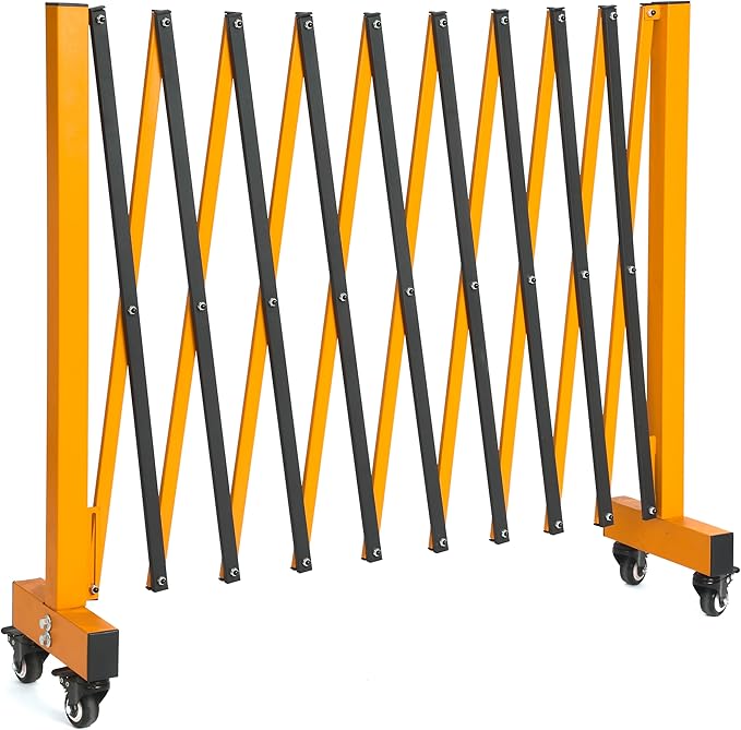 11.5FT Expandable Barricade Gate, Expandable Metal Barricade Gate Alloy Fence with Wheels, Retractable Crowd Control, for Industrial or Residential Use (Yellow, 11.5FT)