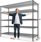 REIBII 55.5" W Storage Shelves 3200LBS Metal Shelving 5 Tier Wire Shelving Unit Garage Shelving Heavy Duty Metal Shelves for Storage Rack Commercial Adjustable Pantry Shelf, 55.5" W X 18''D X 71" H
