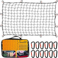 Heavy Duty Cargo Net for Pickup Truck Bed - 5' x 7' Stretches to 15' x 21' - Sturdy Latex Bungee Net Mesh - with 12 Metal Carabiners - Truck Bed Accessories for Dodge RAM, Ford, Chevy, Toyota