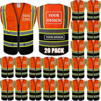 BeautyWill Custom Logo 10/20 Pack Safety Vest Class2 High Visibility Vest with Pockets Breathable Construction Vest Bulk
