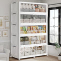 300GAL Plastic Storage Bins with Lid, 1200QT Extra Large Stackable Closet Organizers and Storage, Collapsible Storage Boxes with Wheels, Folding Cabinet for Home Kitchen Office, 5Pack White