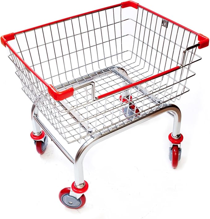 Laundry Cart Chrome Coated with Double Pole Rack, 2.5-Bu (Red or Blue Trim) (Red)