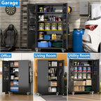 Aobabo Extra Large Garage Storage Cabinet on Wheels, Metal Storage Cabinet with 4 Shelves, 3 Pegboards and 2 Tool Pouches for Home Office Stash, Assembly Required, (Black,43.3''W x 21.9''D x 72''H)