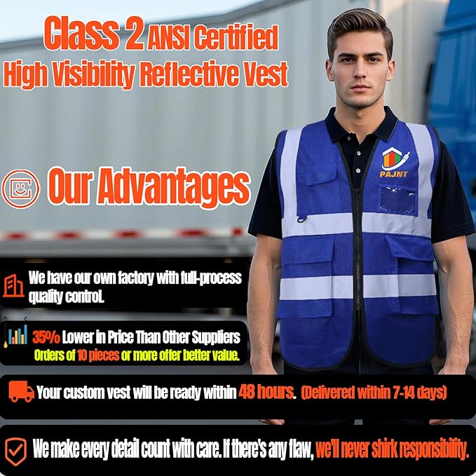 BeautyWill 10/20 Pack Custom Logo Safety Vest,Bulk High Visibility Class 2 Reflective Work Vests