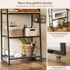 Bakers Rack with Foldable Basket, Large 4 Tiers Coffee Bar Station, Kitchen Microwave Stand with Storage, Metal Shelf Rack for Living Room, Office, Garage (Rustic Brown)