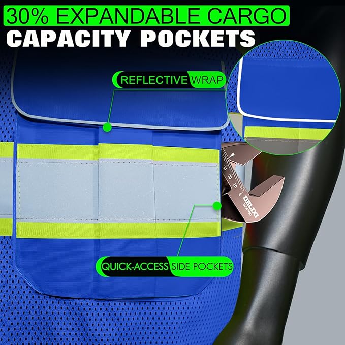 BeautyWill Custom Logo 10 Pockets Safety Vest Class2 ANSI Certified High Visibility Reflective Vest