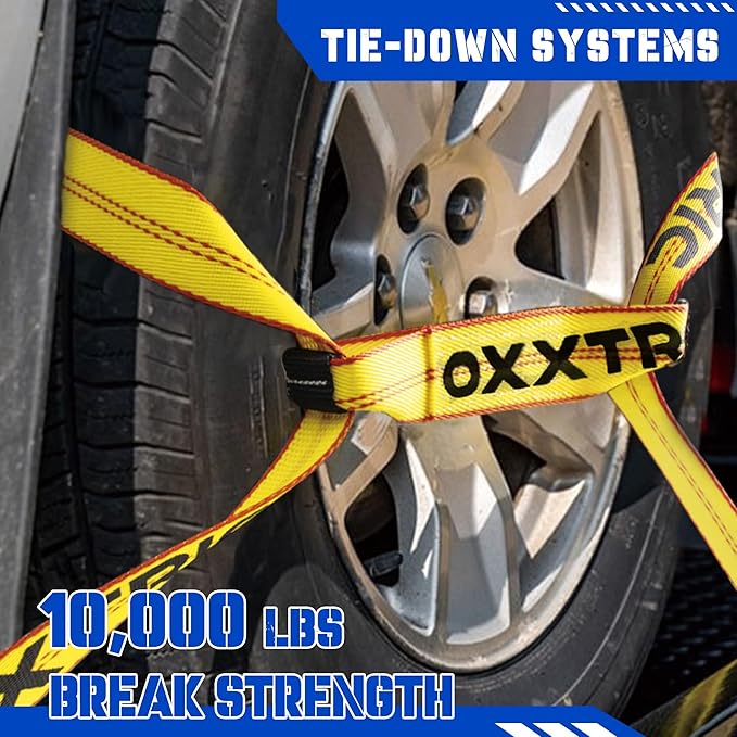 8 Point Roll Back Vehicle Tie Down Kit,Tow Truck Flatbed Straps with Chain Extension on Both Ends,WLL 3300 lbs,Heavy Duty Car Hauler Tire Over Wheel Tie Down Straps