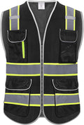 High Visibility Safety Vest - Reflective Breathable Mesh with 9 Pockets, Front Zipper for Men & Women - Meets ANSI/ISEA Standards