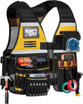 Tool Vest for Men with Adjustable Strap, Reflective Safety Work Vest for Electrician, Carpenter, Construction, Black and Yellow