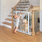 BABELIO Safety Gate Door Fits for Stairs, Narrow and Wide Doorways with Auto Close, Easy Install, No Drilling, Pressure Mounted for Baby, Child, Pets, Dog/Puppy, 26''-40'', White