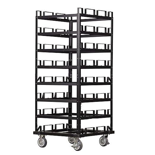 Trafford Industrial Stanchion Post Cart, 24 Posts, Horizontal Padded Storage and Locking Wheels for Safety