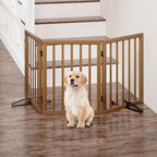 Freestanding Dog Gates for Doorways, Foldable Dog Gate Indoor, Pet Gates for Doorways Bedroom, Puppy Gate with Metal Support Feet, Room Divider 3 Panels (Walnut)