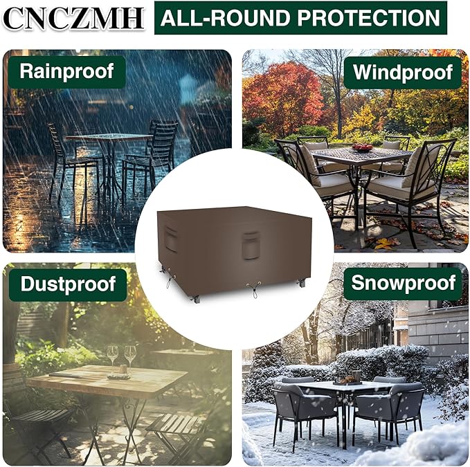 Square Heavy Duty Patio Table Covers Waterproof, 600D Outdoor Dining Table and Chair Set Covers, Outdoor Furniture Cover Waterproof for Sectional Sofa Couch 84''L x 84''W x 32''H, Brown