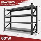 60" Wide Storage Shelves, 5000LBS Garage Shelving Heavy Duty, Standing Shelf Units, 4 Tier Metal Adjustable Storage Shelving Rack for Shop Warehouse Basement, 60'' W x 24''D x 70'' H