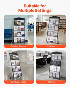 VEVOR Brochure Display Rack, 4-Tier Magazine Literature Display Stand with Wheels, Movable Floor Standing Magazine Rack, Heavy Duty Newspaper Catalog Holders for Shop Exhibitions Office Craft Fairs
