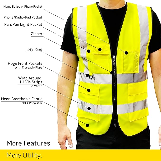 PeerBasics Safety Vest 10 Pack, Yellow, ANSI Class 2 (Small)