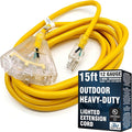 15 ft Outdoor Extension Cord Waterproof - 12 Gauge Heavy Duty Extension Cord 15 ft - Lighted Outdoor Extension Cords with Multiple Outlets - Watts Wire - 15' Grounded - extensiones electricas
