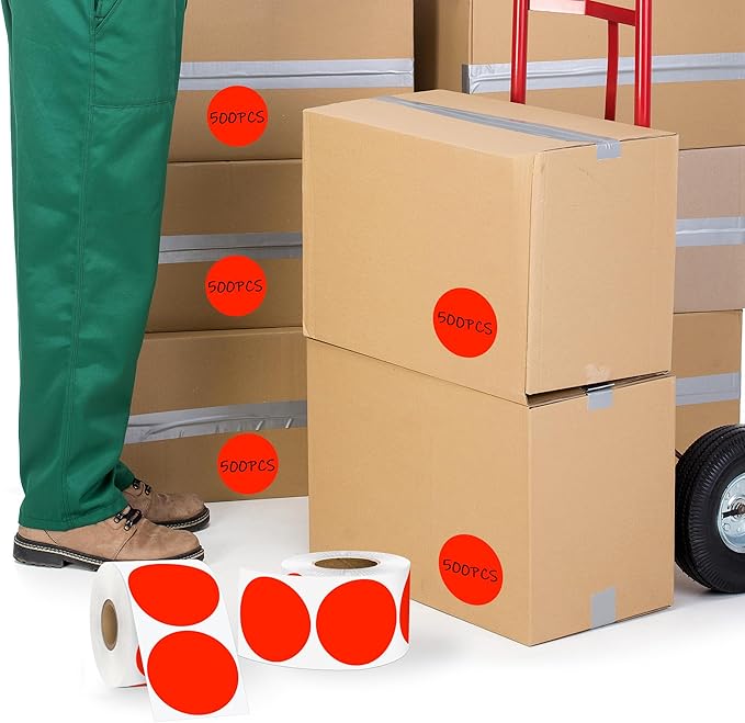 2 Inch Fluorescent Red Circle Stickers 500 Pcs,Permanent Color Coding Dots for Office Home Organization, File Classification,Multipurpose Labels