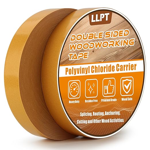 LLPT Double Sided Woodworking Tape 1" x 150Ft Each 2 Pack Double Face Turner Woodworker Adhesive Tape Removable Residue Free for Wood Template (WT10150Y2)
