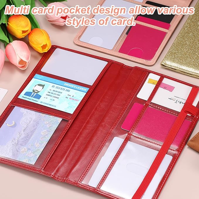 HARFINGTON Car Registration and Insurance Holder 9.45" x 5.04" PU Leather Vehicle Glove Box Organizer Storage Accessories Men Women Car ID Holder for License ID Card Bank Card, Pink