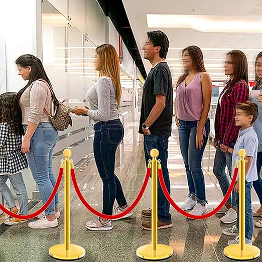 Gold Stanchions with Red Velvet Ropes - 4 Pack Stainless Steel Posts, Fillable PE Base, Crowd Control Barriers for Weddings, Events & Parties (gold-hollow-4PCS)
