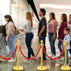 Gold Stanchions with Red Velvet Ropes - 4 Pack Stainless Steel Posts, Fillable PE Base, Crowd Control Barriers for Weddings, Events & Parties (gold-hollow-4PCS)