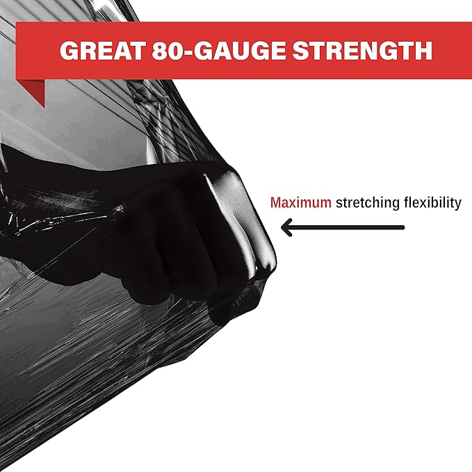 Black Stretch Wrap Industrial Strength Extra Thick 4 Pack 18" 1100 SqFt 80 Gauge (20 Micron) Shrink Wrap Roll for Moving Supplies, Furniture, Pallets, Plastic Wrap for Packing, Stretch Film