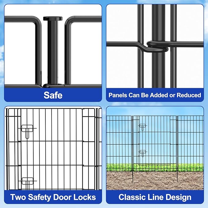INJOPEXI Decorative Fence 12 Panels 23.6ft (L)30in (H), Metal Fence 11 Panels + 1 Gate Rustproof Wire No Dig Temporary Animal Barrier Fencing for Yard Outdoor Patio