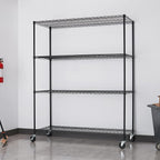 Trinity Basics 4-Tier Adjustable Wire Shelving with Wheels for Kitchen Organization, Garage Storage, Laundry Room, NSF Certified, 600 to 1800 Pound Capacity, 60” by 24” by 72”, Black