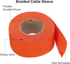 MECCANIXITY Braided Cable Sleeves Heat Shrinkable Fabric Sleeving, 1 3/8" 26ft Orange 2:1 Ratio Heat Shrinkable Cord Protector for Harness Cable, Network Cable Protection, Cable Management
