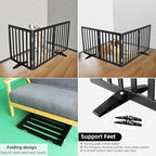 ZJSF Freestanding Indoor Dog Gate for House Foldable Wood Puppy Gate for Doorways Pet Gate for Stairs Extra Wide Pet Fence, Black, 24" Height 3 Panels