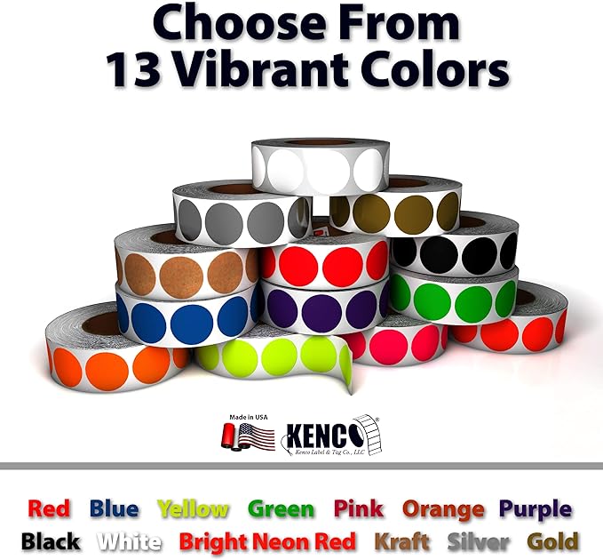Kenco Color Coding Circle Dot Sticker Labels on a roll (RED, 1 INCH 1000 Stickers)