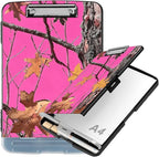 Clipboard with Storage Compartment, 8.5 x 11 Letter Size Side Opening Clip Board with Pen Holder, Hard Portable Clipboard Organizer for Nurse, Teacher, Contractor, Jobsite, Pink Dead Wood