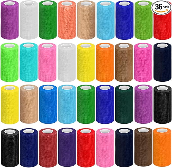 Treela 36 Pcs Self Adherent Bandage 4" X 5 Yard Wrap Breathable Cohesive Bandage Elastic Adhesive Tape for Stretch Athletic Sports Wrist Ankle