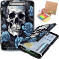 Clipboard with Storage,Heavy Duty Plastic Storage Clipboard with Low Profile Clip,Teacher Must Haves,Office Supplies,Blue Skull Rose Flower