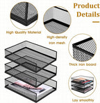 3 Pcs Black Metal Letter Tray, 3-Tier Stackable Paper Tray, Metal Mesh Desktop Organizer, Single Wire Mesh Organizer Front Load File Paper Holder, File Document Storage Rack for Office, School, Home