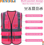 A-SAFETY High Visibility Mesh Safety Reflective Vest with Pockets and Zipper,Hi Viz Work Vest for Men Women (Pink Mesh XXL)