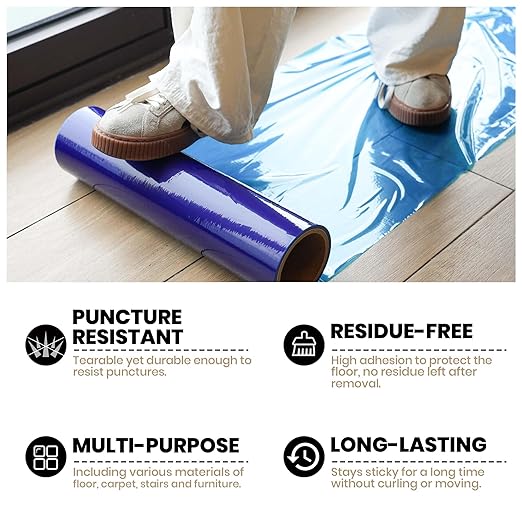 ADHES Floor Protection Film, Self Adhesive Floor Protector for Moving and Construction, 24 inch x 200', Protection of Hardwood, Tile, Other Hard Surfaces