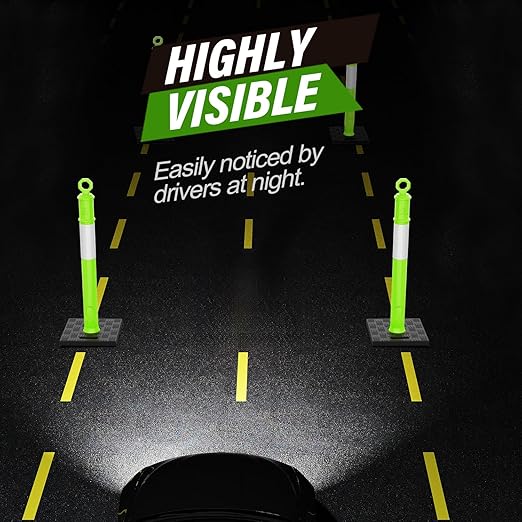 RoadHero 45 Inch Delineator Post with Base, Portable Lime Green Traffic Delineator Posts Cones with Reflective Collars for Parking Lots, Road Safety, Construction Events 3 Pack