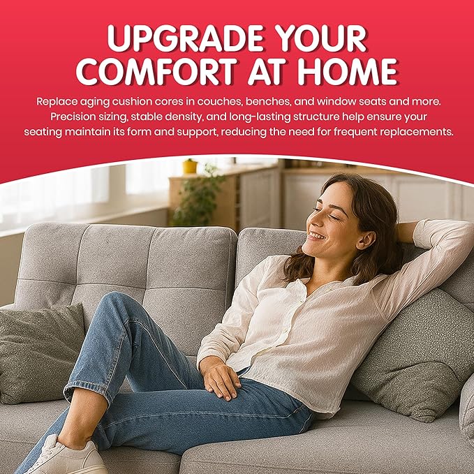 Foamy Foam High Density 4 inch Thick, 18 inch Wide, 72 inch Long Upholstery Foam, Cushion Replacement