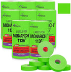 Perco Fluorescent Green 2 Line Pricing Labels - 8 Sleeves, 64 Rolls (112,000 Labels) - Monarch 1136 Compatible - Includes 8 Free Ink Rolls