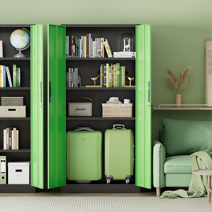 INTERGREAT Metal Storage Cabinet with Lock, 61" H Metal Cabinets Storage with 2 Doors and 4 Adjustable Shelves, Locking Garage Cabinet for Home Office, Kitchen, Bathroom (Black Green)