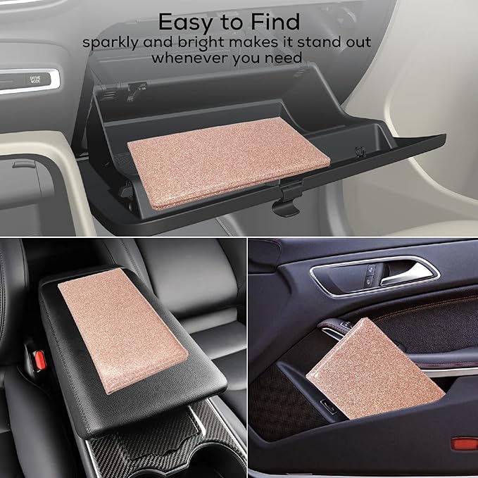 Car Registration and Insurance Holder, Leather Magnetic Shut Vehicle Glove Box Organizer for Document, Card, Driver License, Glitter Rose Gold
